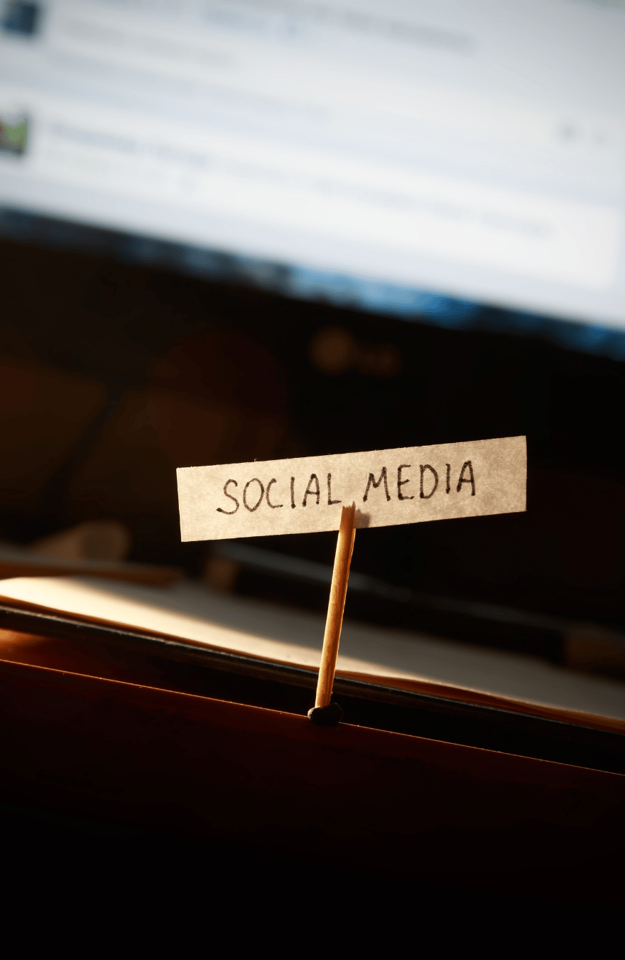 Tiny 'social media' sign on a toothpick