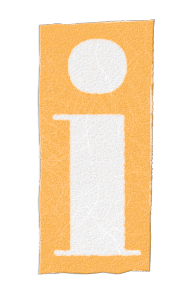 A large lowercase letter I, as if torn from a newspaper, on an orange background