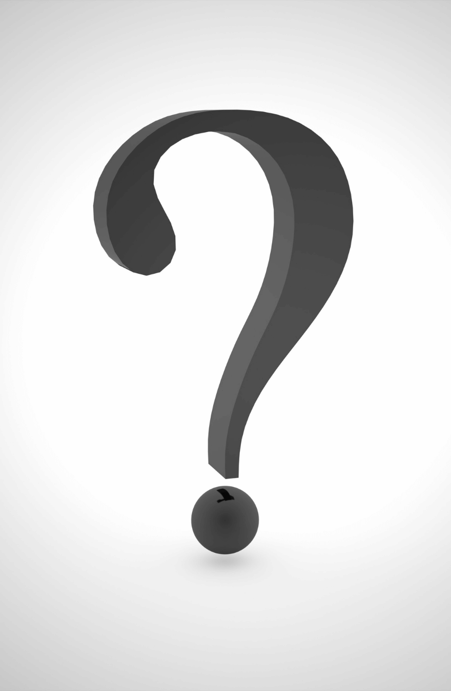 Black question mark on a silver grey background